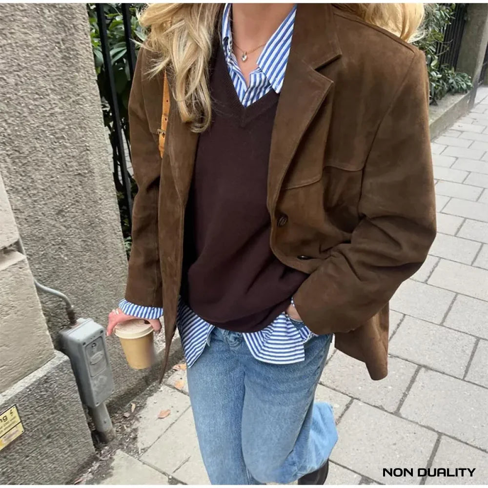 Non Duality | Elegant Suede Brown Blazer