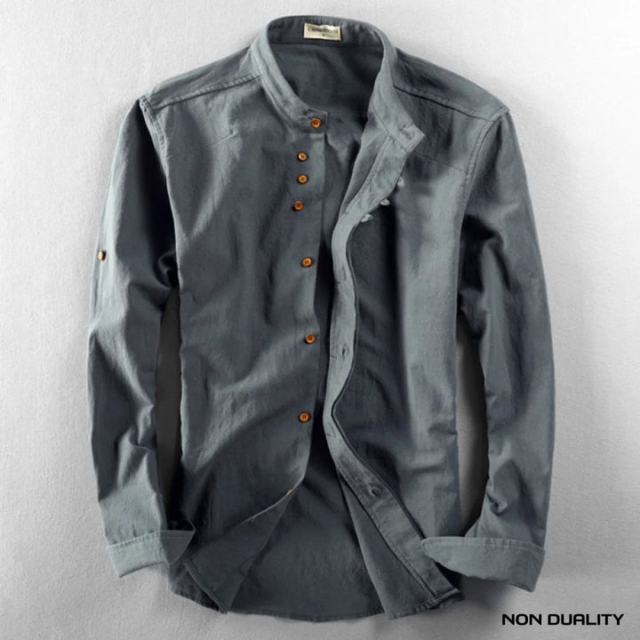 Non Duality | Mandarin Collar Button-Up Shirt Charcoal / S Men’s Apparel