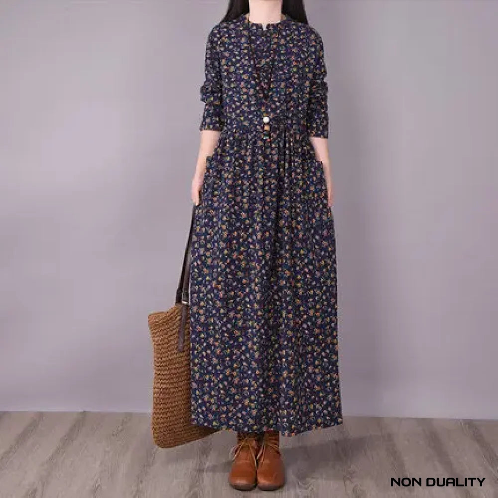 Non Duality | Bohemian Floral Maxi Dress Navy Blue / M