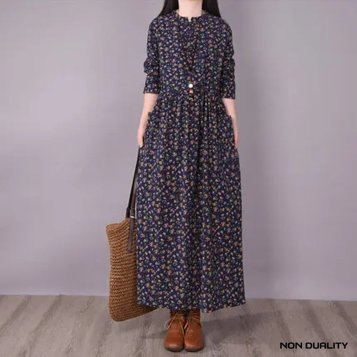 Non Duality | Bohemian Floral Maxi Dress Navy Blue / M