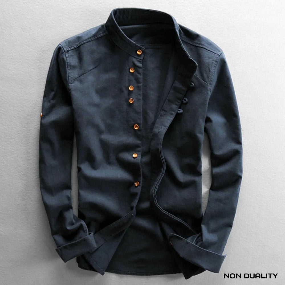 Non Duality | Mandarin Collar Button-Up Shirt Navy / S Men’s Apparel