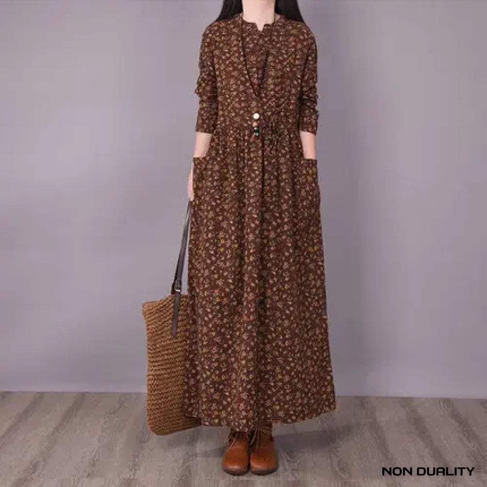 Non Duality | Bohemian Floral Maxi Dress Coffee / M