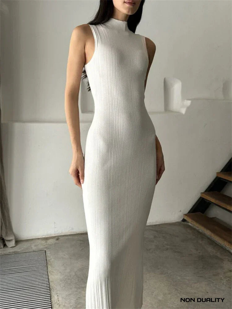 Non Duality | Ribbed Maxi Dress White / S