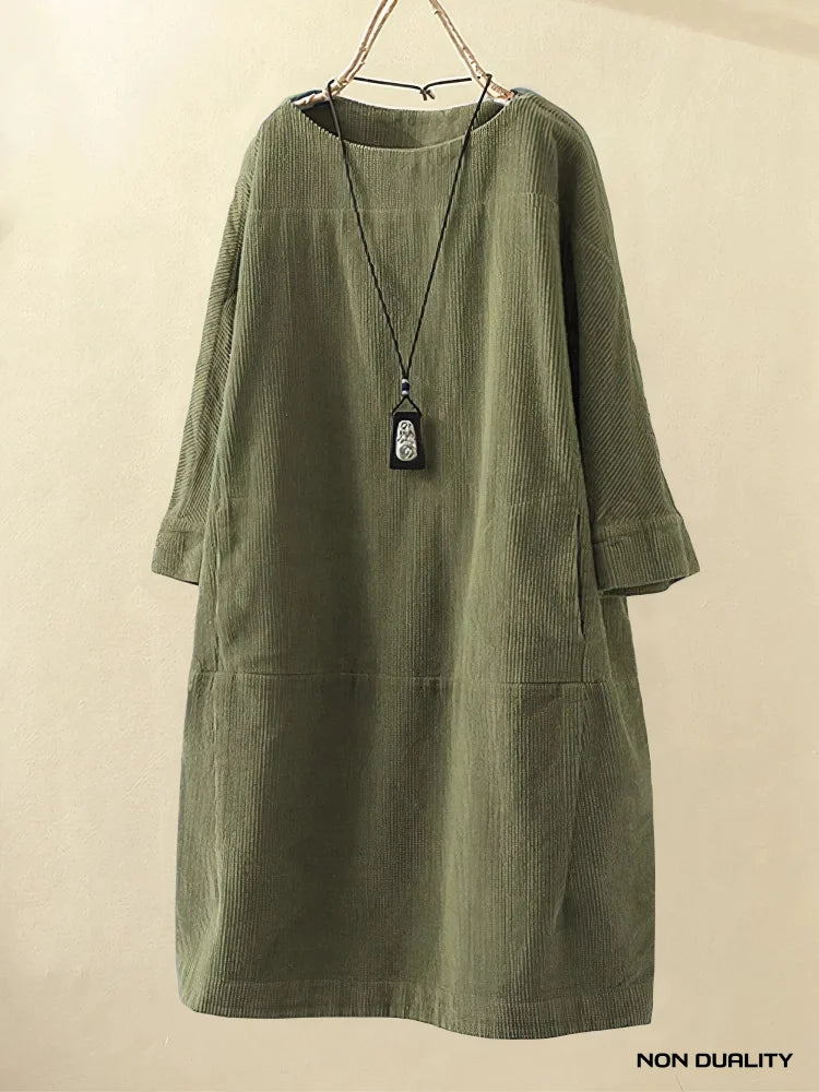 Non Duality | Vintage Corduroy Relaxed Dress Army Green / M