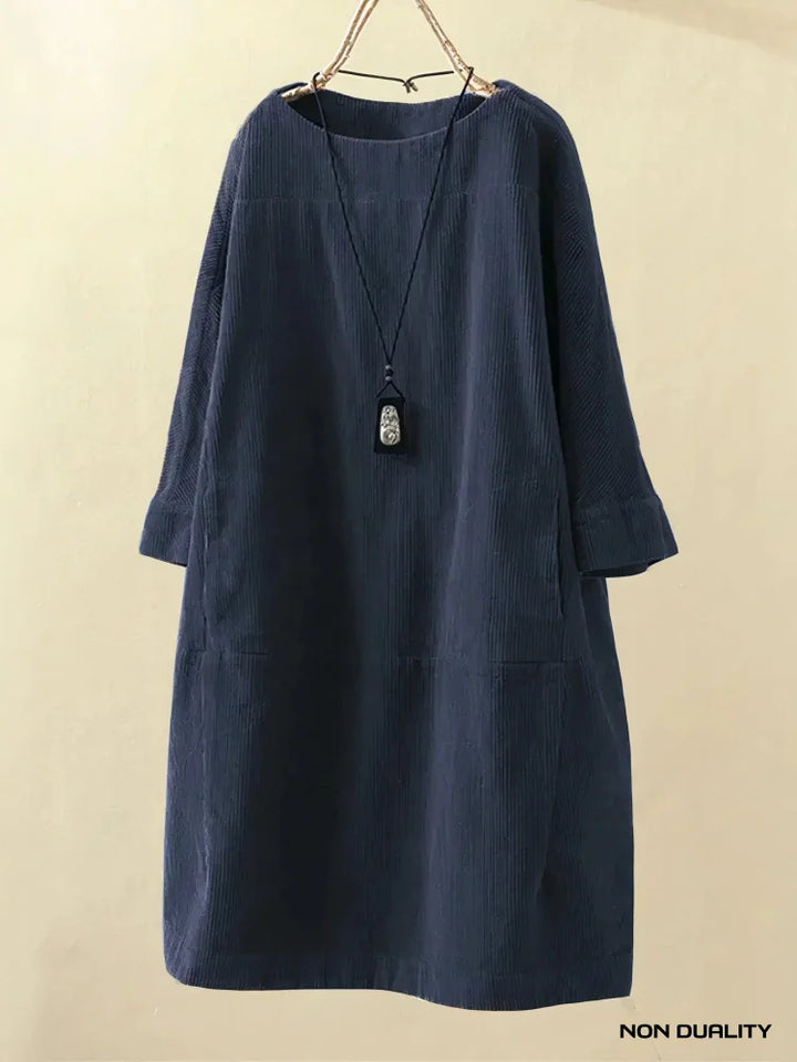 Non Duality | Vintage Corduroy Relaxed Dress Dark Blue / M