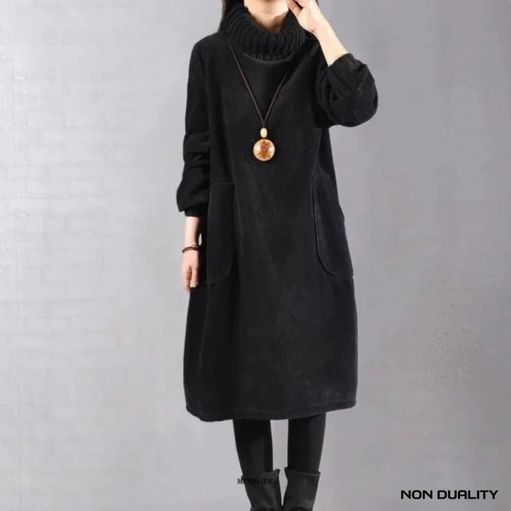 Non Duality | Cozy Turtleneck Corduroy Dress Black / S Short