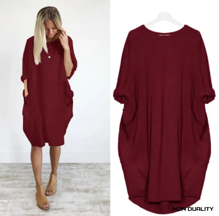 Non Duality | Comfy Pocket Dress Donker Rood / S Dress