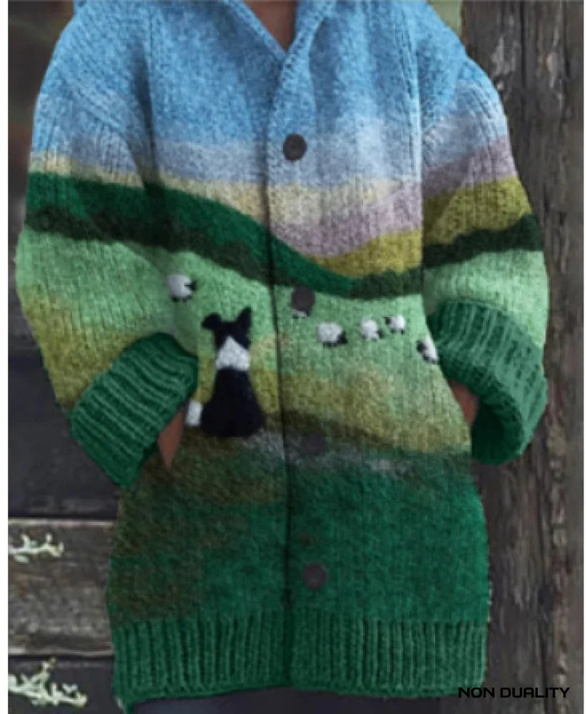 Non Duality | Colorful Knit Cat Cardigan Design 4 / S