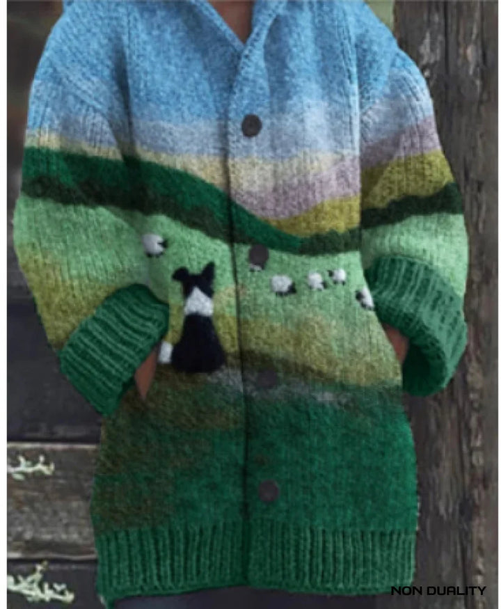 Non Duality | Colorful Knit Cat Cardigan Design 4 / S