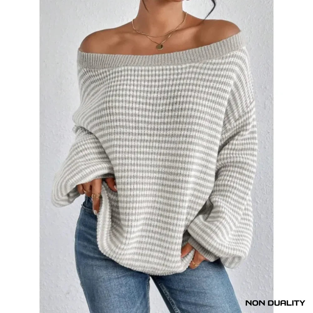 Non Duality | Relaxed Fit Striped Sweater Silver Gray / S Women’s Clothing