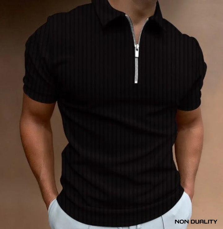 Finnian | Ribgebreid Poloshirt Zwart / M