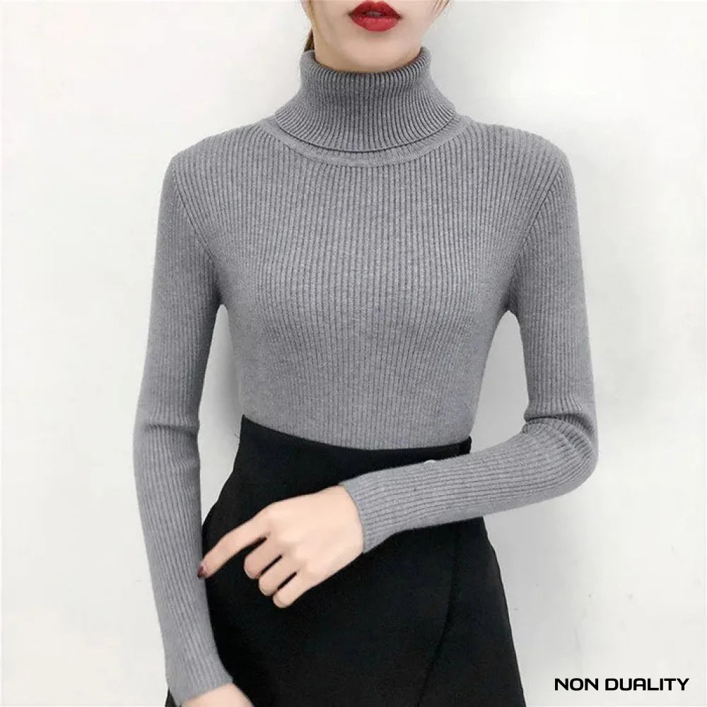 Non Duality | Classic Ribbed Turtleneck Fit Gray / One Size