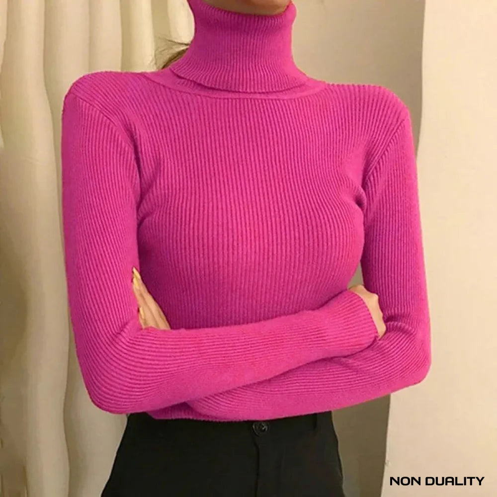 Non Duality | Classic Ribbed Turtleneck Fit Pink / One Size