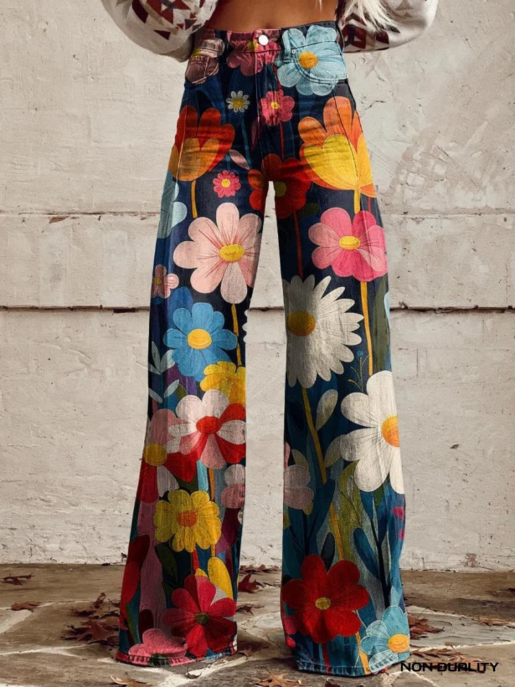 Non Duality | Boho Floral Wide Pants S