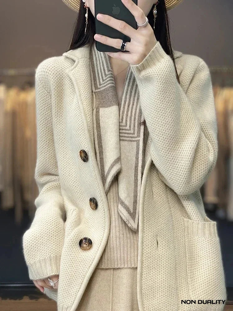 Non Duality | Elegant Wool Knit Cardigan Beige / One-Size