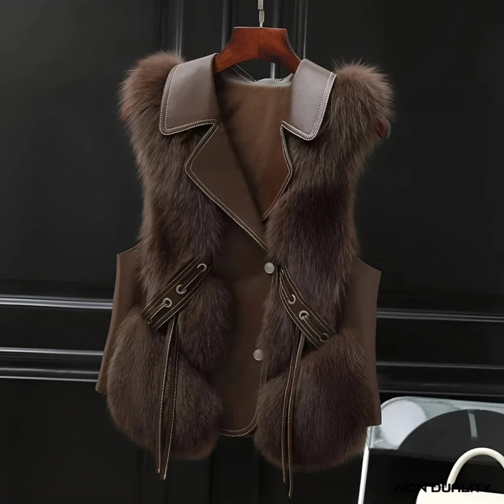 Non Duality | Chic Fur Leather Coat Brown / S