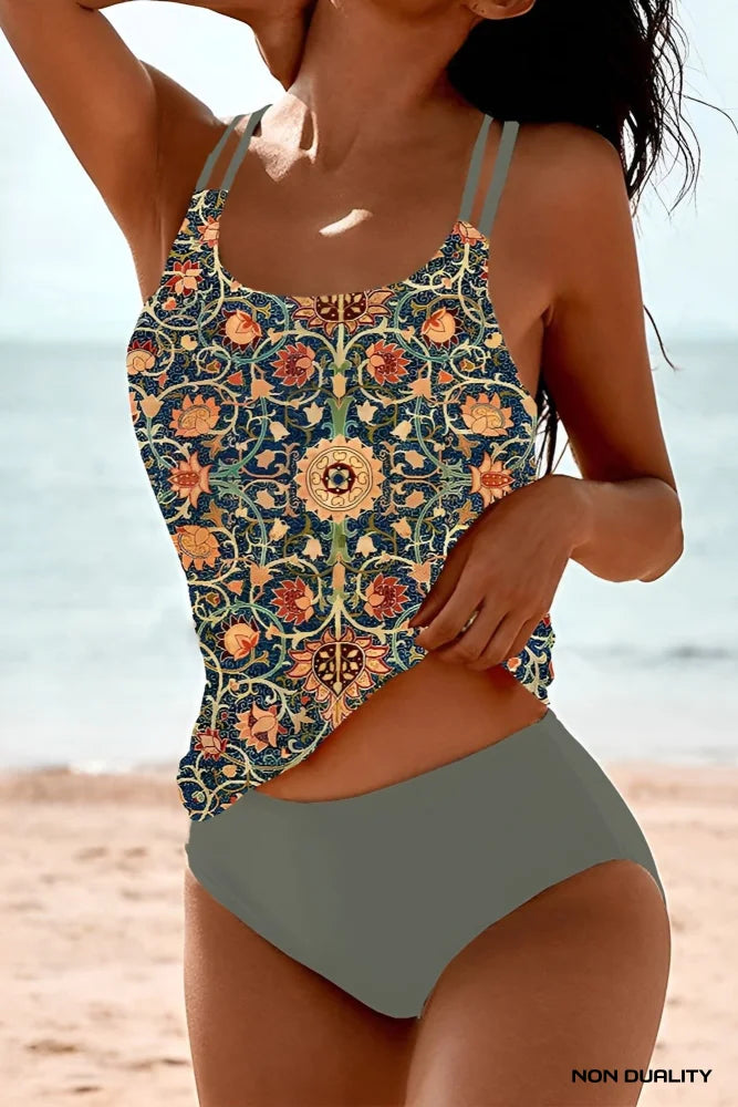 Serene Sands | Tankini Met Artistieke Print Groen / S Swimsuits