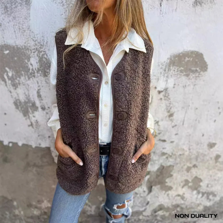 Non Duality | Cozy Sherpa Button Vest S 36-38