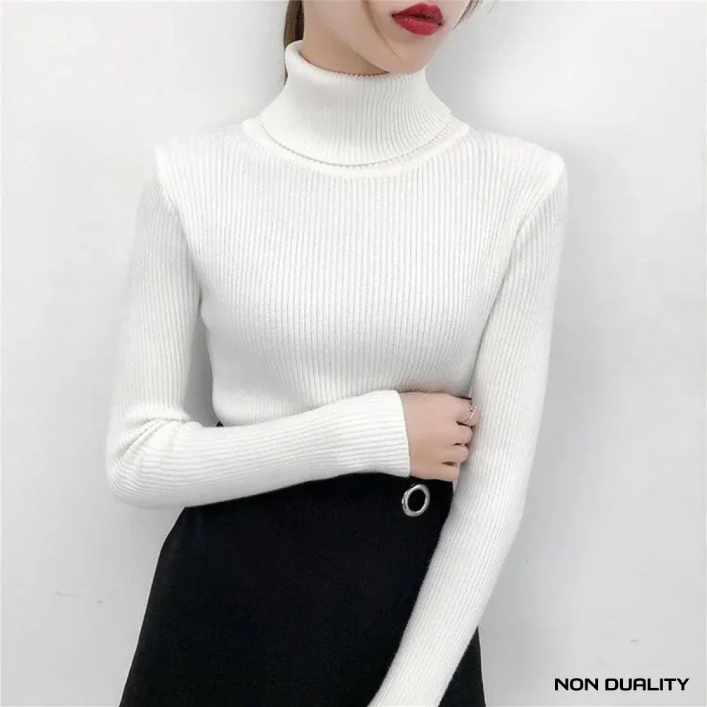 Non Duality | Classic Ribbed Turtleneck Fit White / One Size